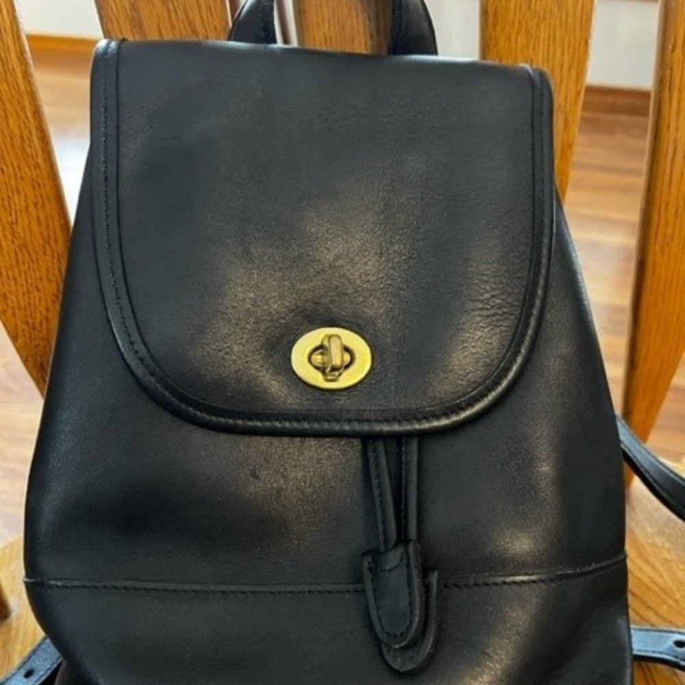 Coach Black Leather Small Daypack Backpack style # J1P-9960